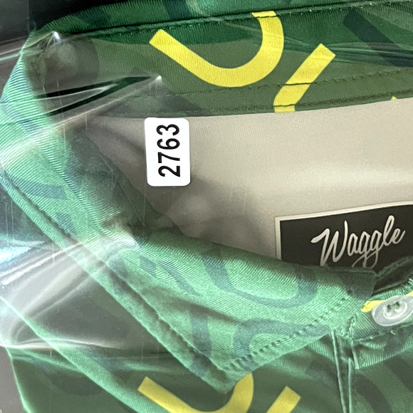 Waggle Dude Golf Polo Shirt Mens Medium Green Short Sleeve Allover Print - Picture 12 of 12